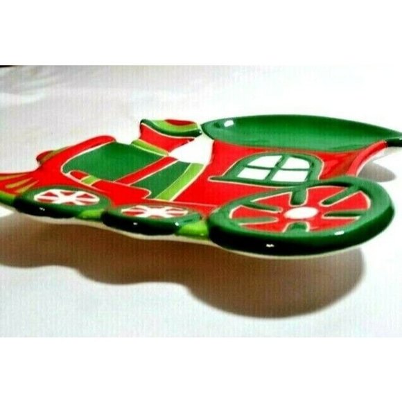 Christmas Train Kitchen Spoon Rest Ceramic Utensil Holder Plate Stoneware NEW - Picture 2 of 2